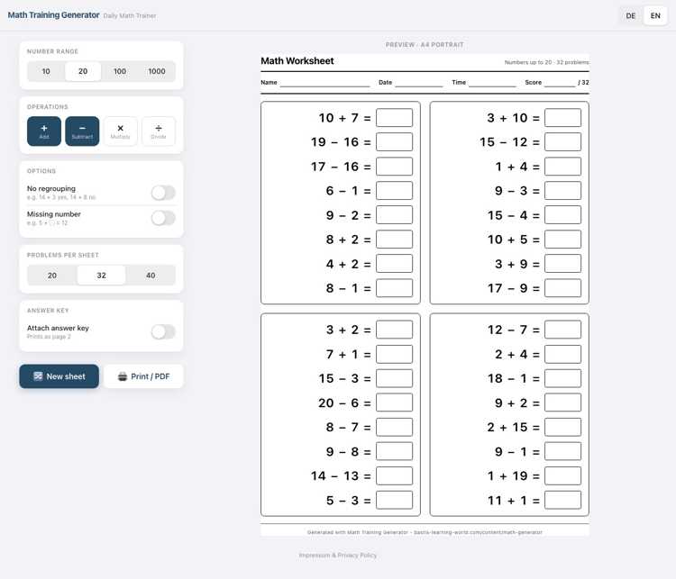 Math Worksheet Generator for Elementary School